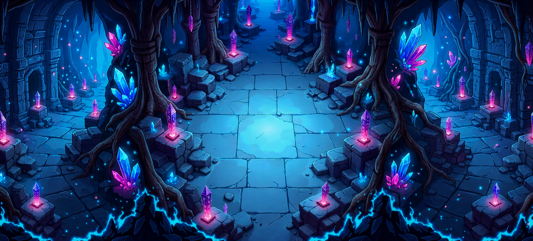 Ancient cavern filled with glowing crystals